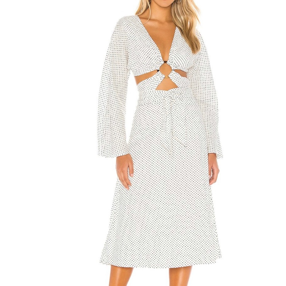 Gorgeous Tularosa Dress in Ivory with black dots.
